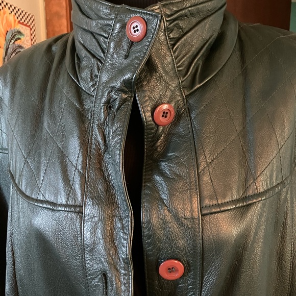 Jessica Ash New York Dark Green Dolman Sleeve Leather Jacket Size Small - Picture 8 of 11